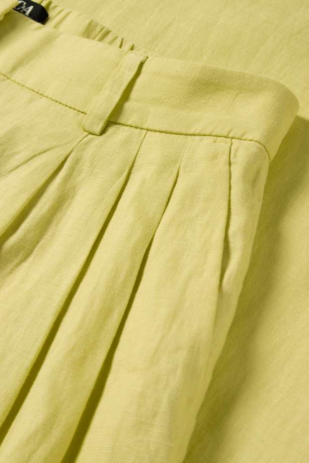 Donna - Pantaloni di lino - vita alta - gamba ampia - giallo