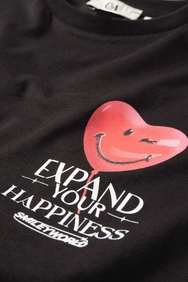 Dames - Kort T-shirt - SmileyWorld® - zwart