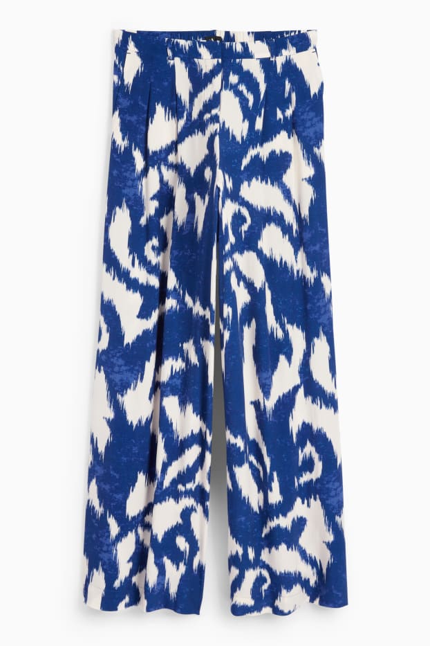 Donna - Pantaloni di stoffa - vita alta - gamba ampia - fantasia - blu