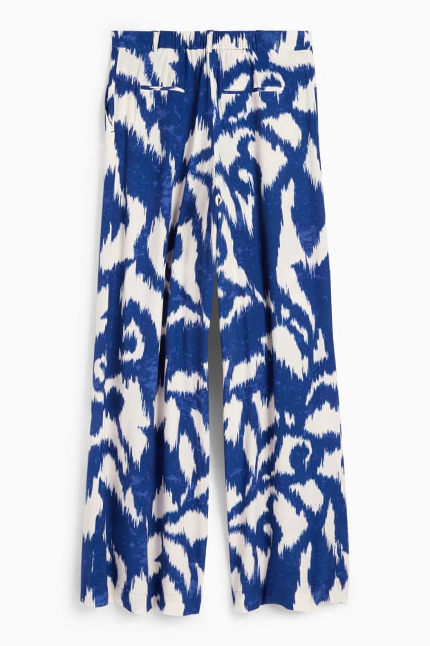 Donna - Pantaloni di stoffa - vita alta - gamba ampia - fantasia - blu