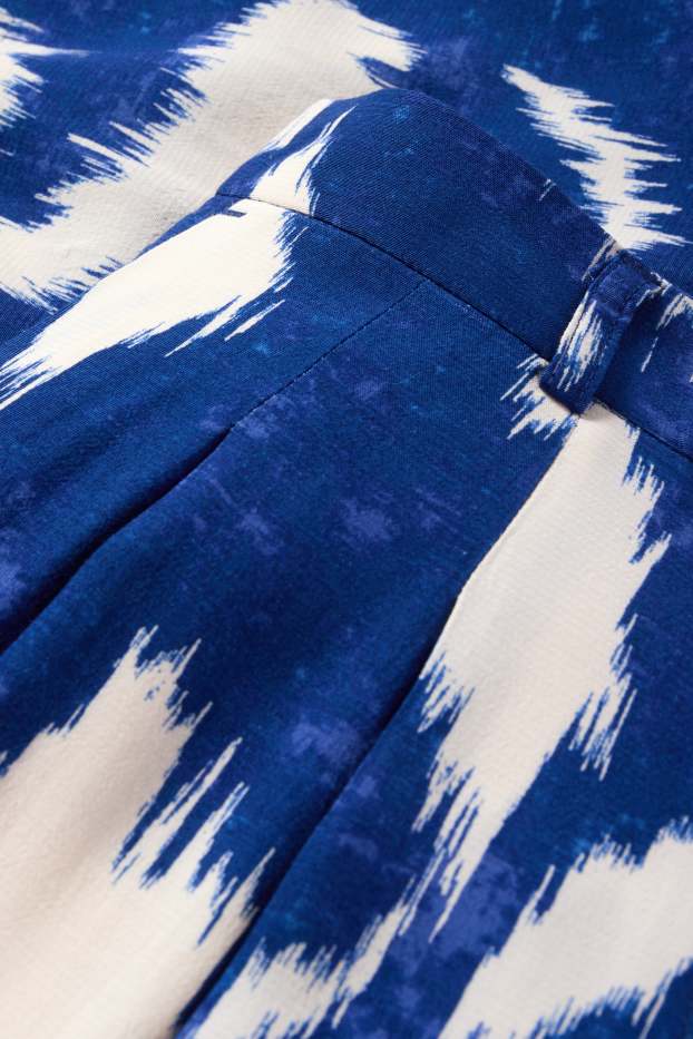 Donna - Pantaloni di stoffa - vita alta - gamba ampia - fantasia - blu