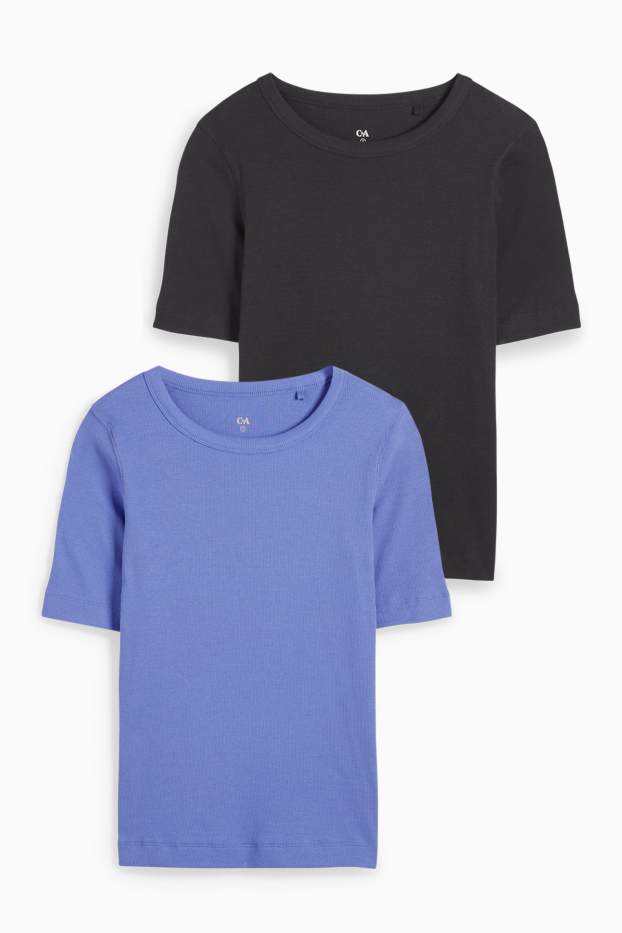 Dames - Set van 2 - basic T-shirt - geribd - paars