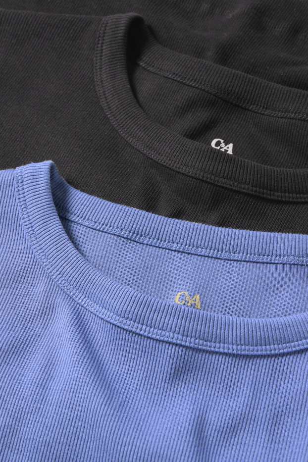 Dames - Set van 2 - basic T-shirt - geribd - paars