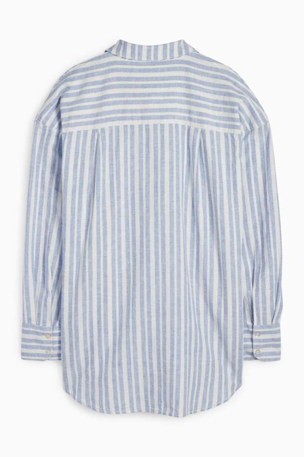 Donna - Blusa - misto lino - a righe - bianco / azzurro