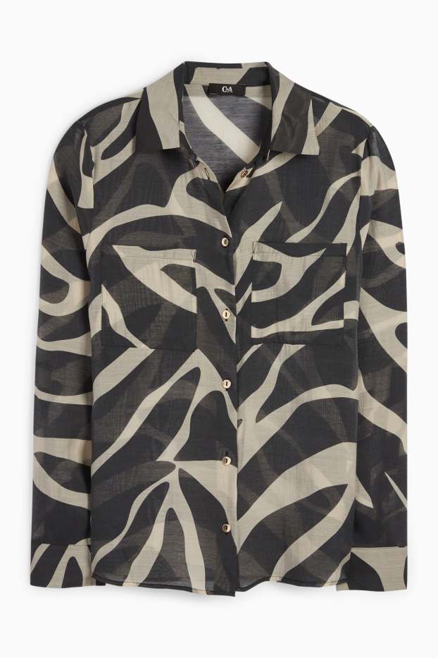 Women - Blouse - patterned - black / beige