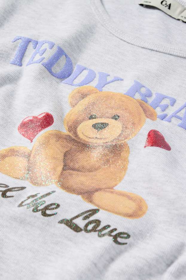 Copii - Fete - Urs - tricou cu mânecă scurtă - gri deschis melanj
