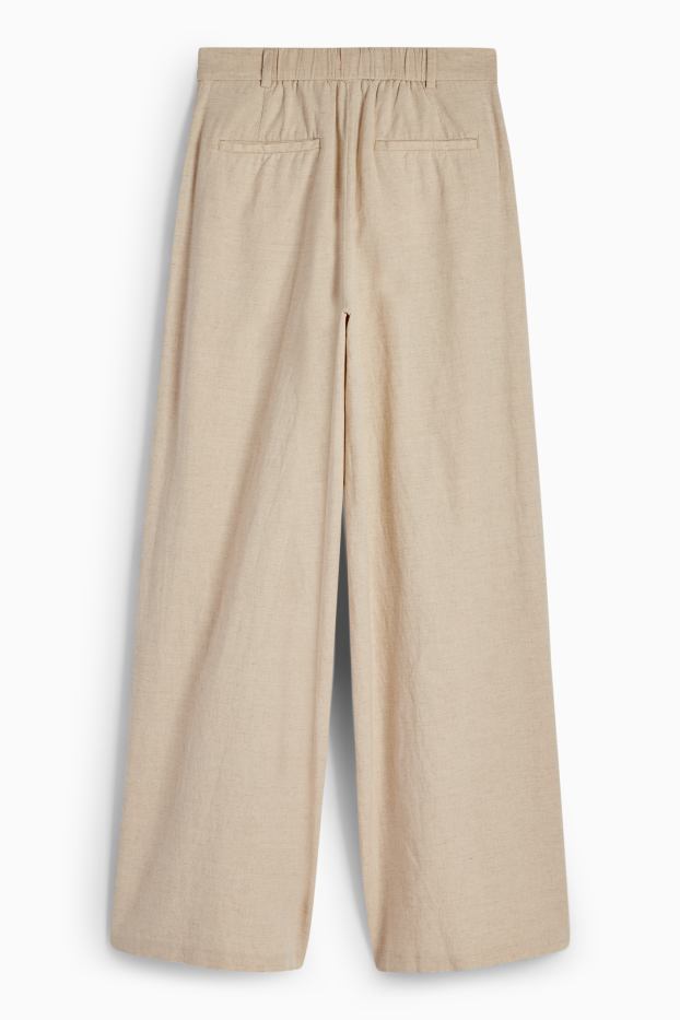 Dámské - Plátěné kalhoty - high waist - wide leg - lněná směs - světle béžová