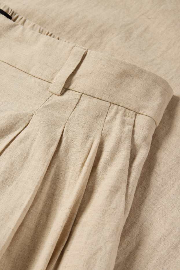 Dámské - Plátěné kalhoty - high waist - wide leg - lněná směs - světle béžová