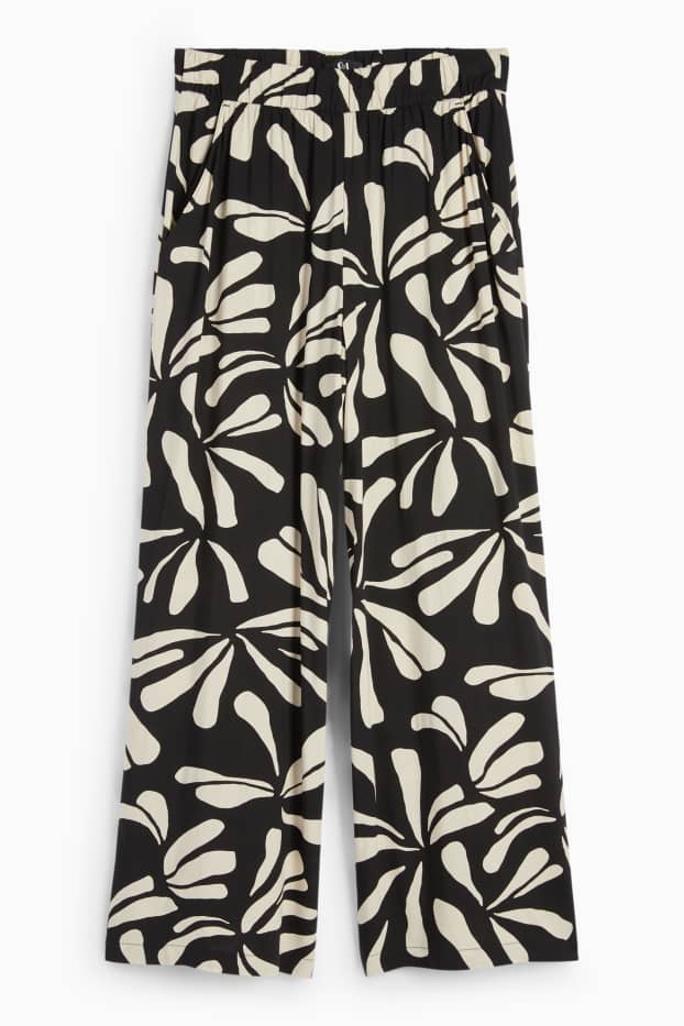 Dames - Pantalon - high waist - wide leg - met patroon - zwart / beige