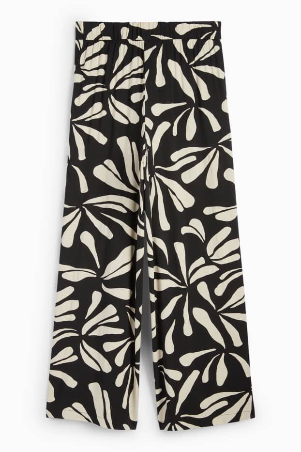 Dames - Pantalon - high waist - wide leg - met patroon - zwart / beige