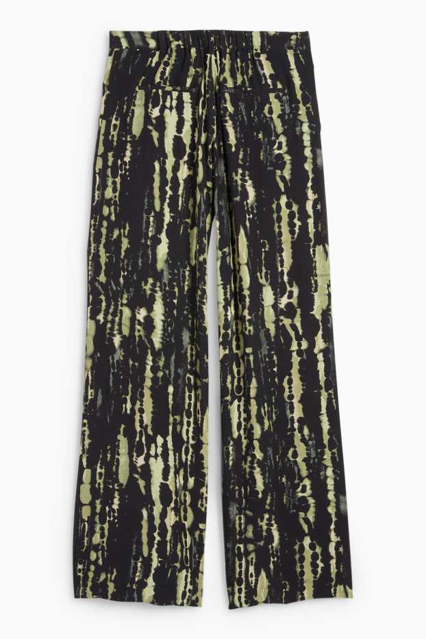 Damen - Stoffhose - High Waist - Wide Leg - gemustert - dunkelgrün / schwarz