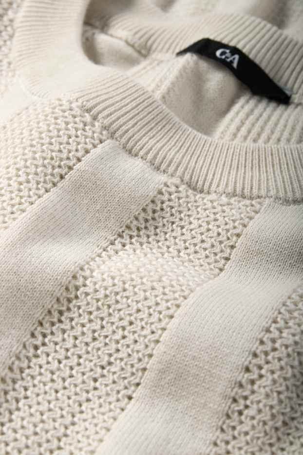 Hommes - Pull en maille - manches courtes - finition côtelée - beige clair