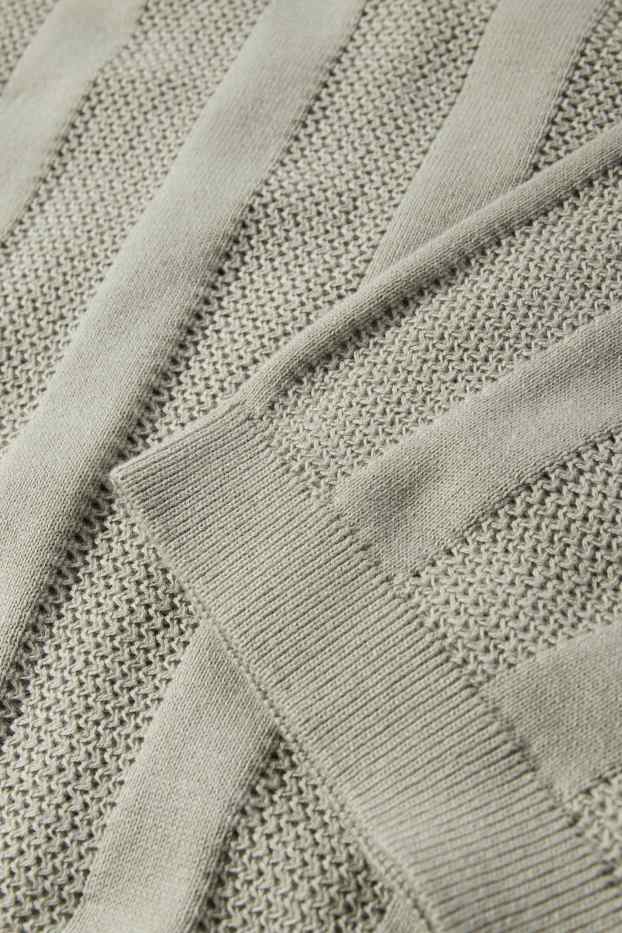 Herren - Strickpullover - kurzarm - gerippt - grau