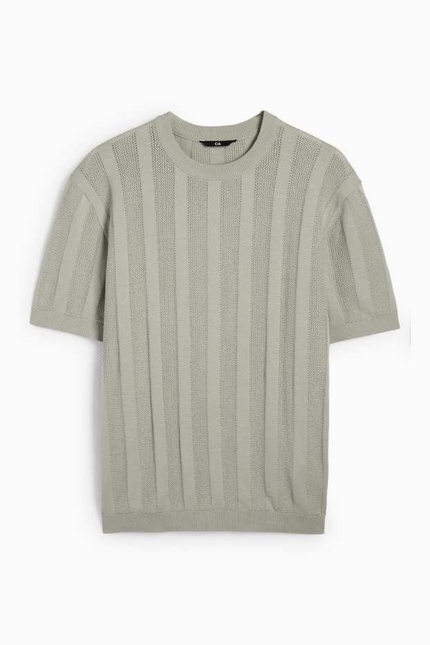 Herren - Strickpullover - kurzarm - gerippt - grau