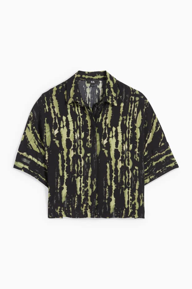 Women - Blouse - patterned - dark green / black