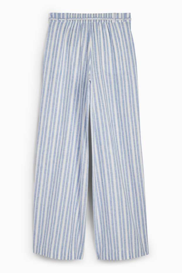 Femmes - Pantalon en toile - high waist - wide leg - lin mélangé - à rayures - bleu clair