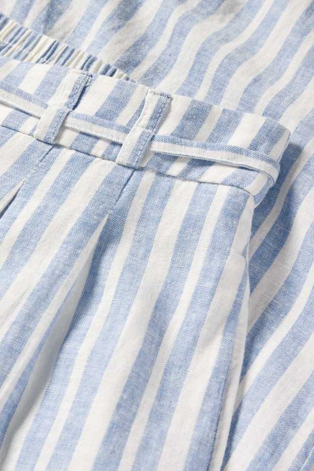 Femmes - Pantalon en toile - high waist - wide leg - lin mélangé - à rayures - bleu clair