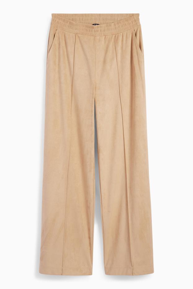 Dona - Pantalons de tela - mid waist - straight fit - pell girada sintètica - beix