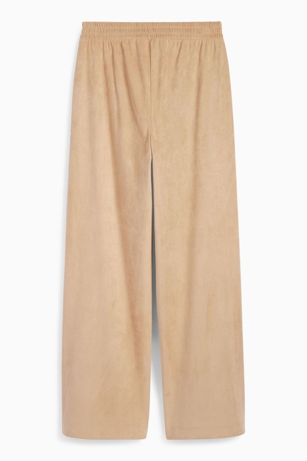Dona - Pantalons de tela - mid waist - straight fit - pell girada sintètica - beix