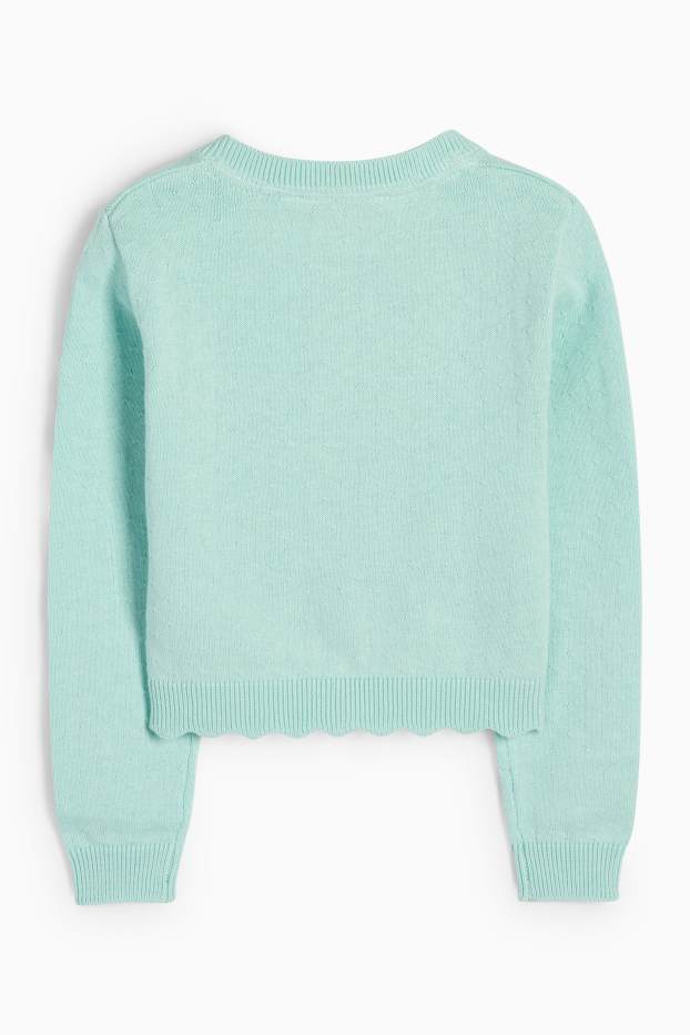 Děti - dívky - Pletený kardigan - tyrkysová