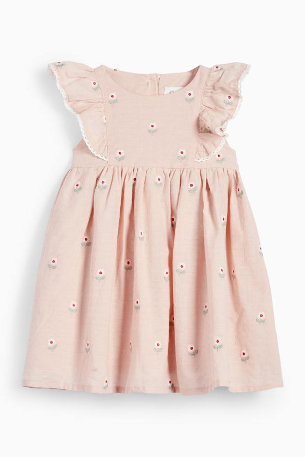 Bébés filles - Robe pour bébé - à fleurs - texturé - rose
