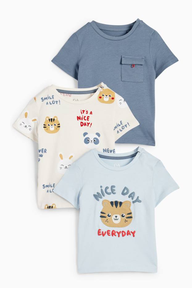 Miminka - chlapci - Multipack 3 ks - motivy zvířátek - tričko s krátkým rukávem pro miminka - světle modrá