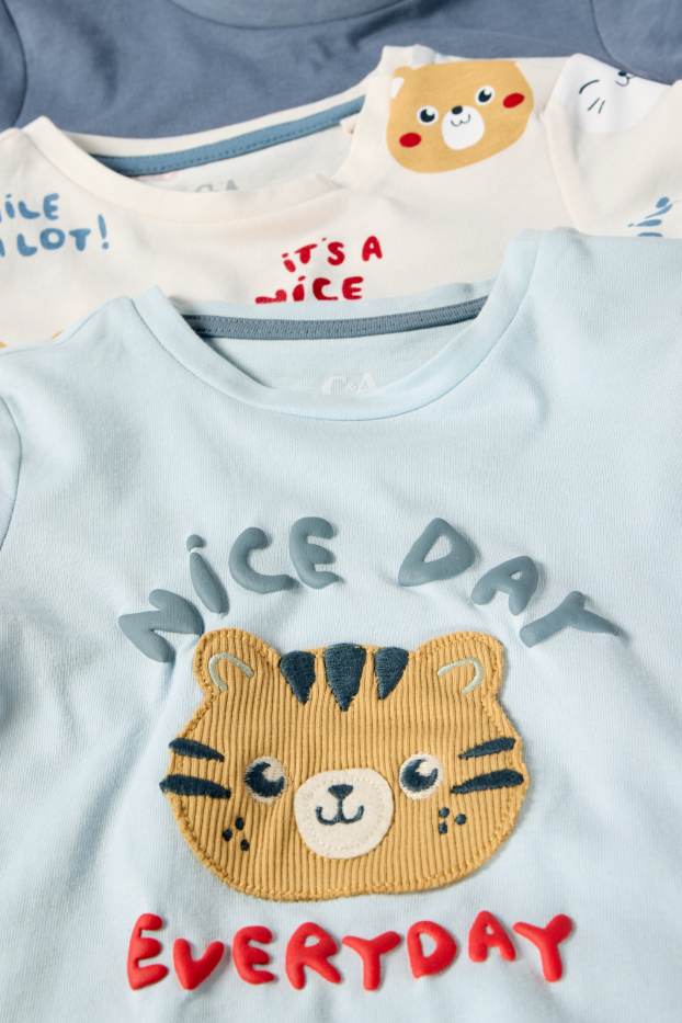 Miminka - chlapci - Multipack 3 ks - motivy zvířátek - tričko s krátkým rukávem pro miminka - světle modrá