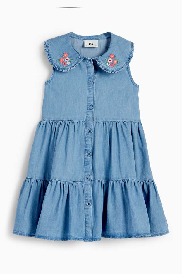 Bambine - Fiore - vestito di jeans - blu