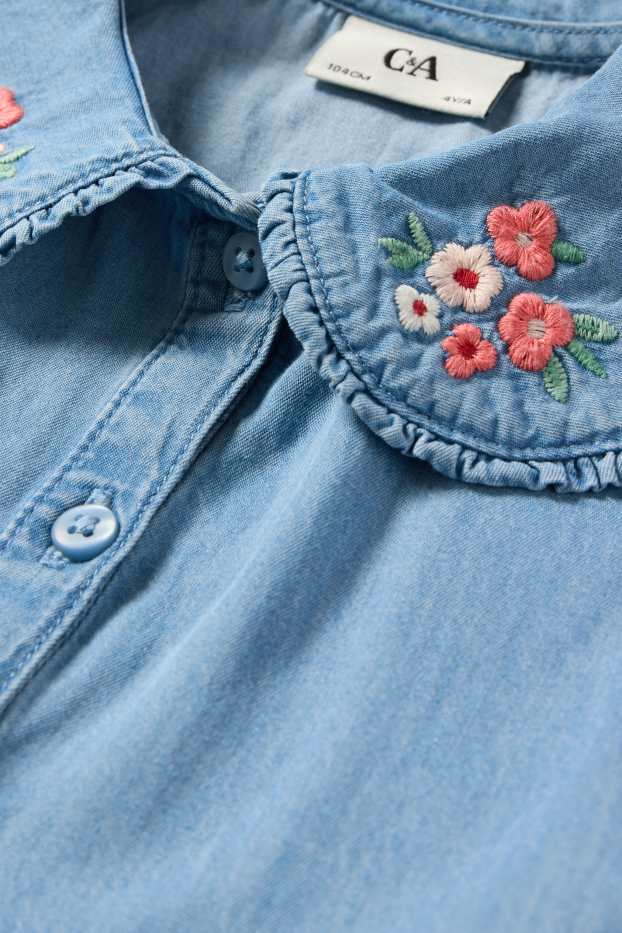 Bambine - Fiore - vestito di jeans - blu