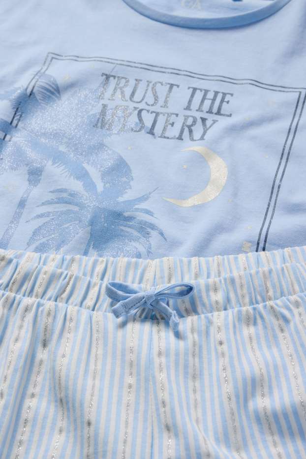 Kinder Mädchen - Palme - Shorty-Pyjama - 2 teilig - hellblau