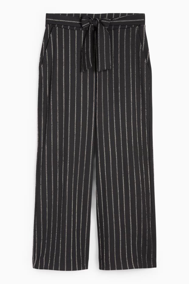 Women - Jersey trousers - mid-rise waist - wide leg - striped - textures - black