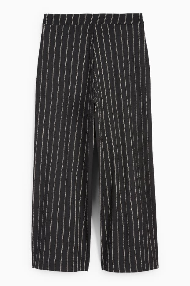 Women - Jersey trousers - mid-rise waist - wide leg - striped - textures - black