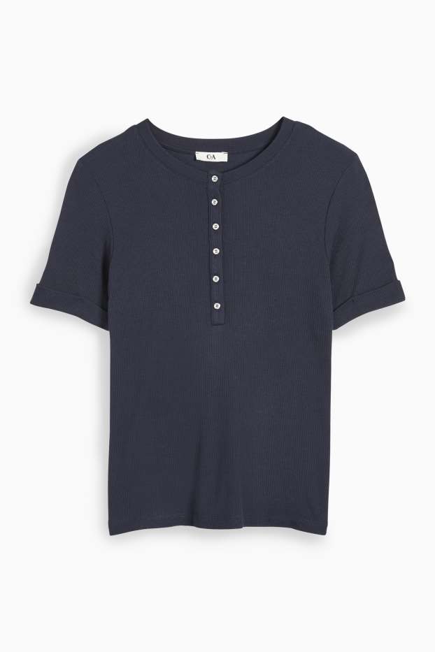 Damen - Henley-Shirt - Slim Fit - gerippt - dunkelblau