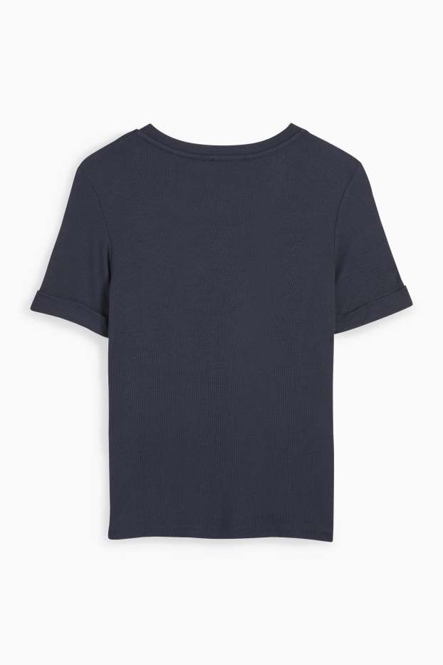 Damen - Henley-Shirt - Slim Fit - gerippt - dunkelblau