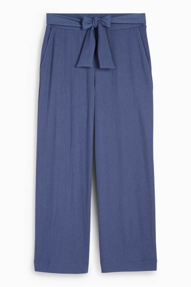 Femmes - Pantalon en jersey basique - mid waist - jambe large - finition texturée - bleu foncé