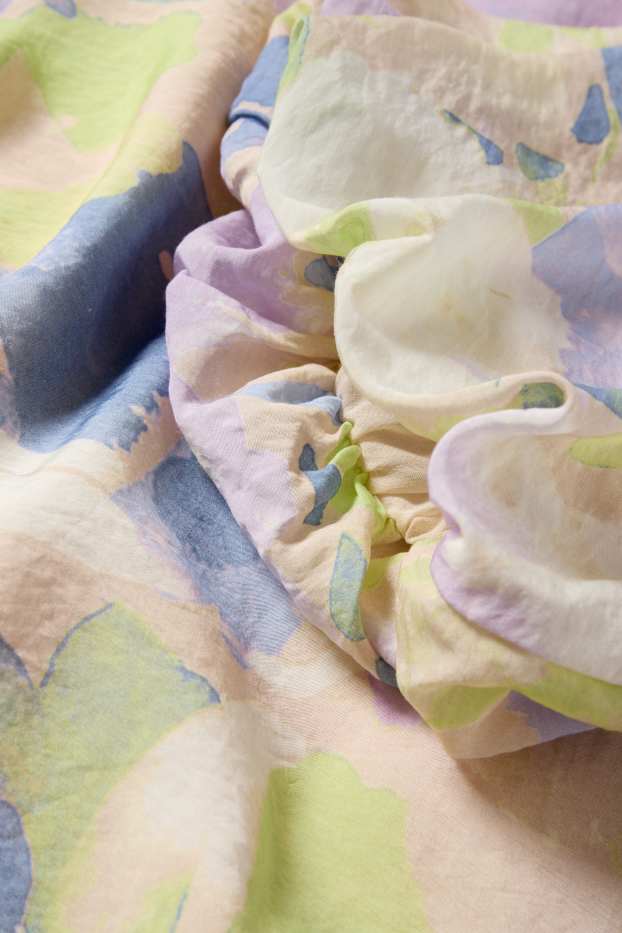 Damen - Kleid mit Puffärmeln - geblümt - hellbeige