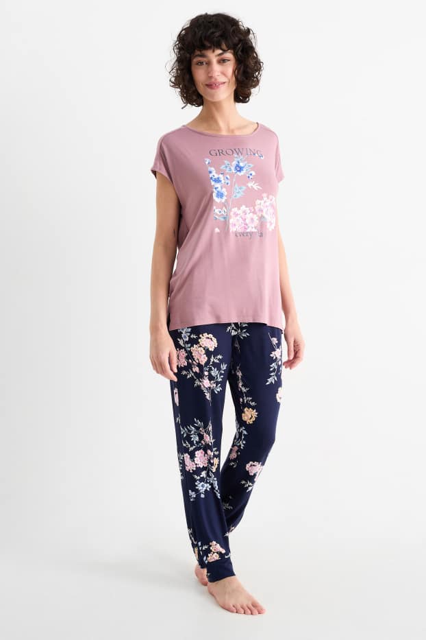 Damen - Viskose-Pyjama - rosa / blau