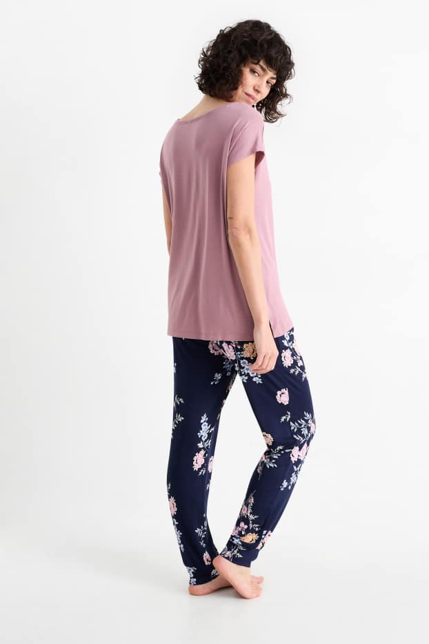 Damen - Viskose-Pyjama - rosa / blau