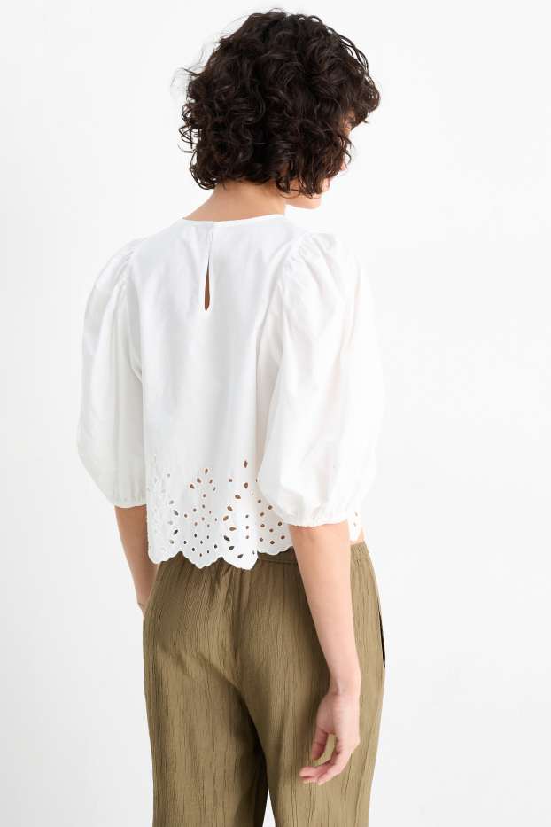 Dames - Blouse - Broderie Anglaise - wit