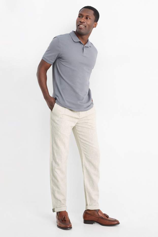 Herren - Chino - Tapered Fit - Leinen-Mix - hellbeige
