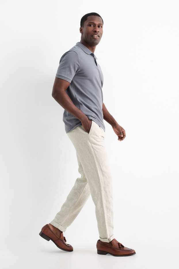 Herren - Chino - Tapered Fit - Leinen-Mix - hellbeige