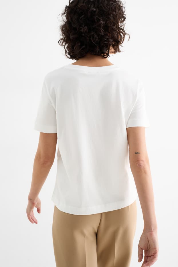 Damen - T-Shirt - Glanz-Effekt - Leo-Print - cremeweiss