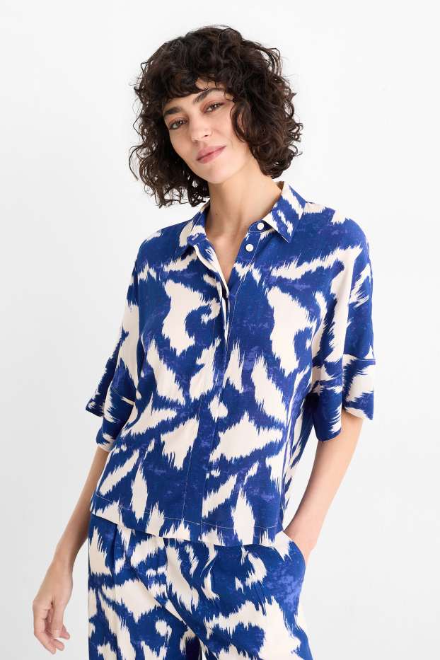 Women - Blouse - patterned - blue