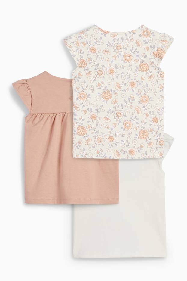 Baby Mädchen - Multipack 3er - Blümchen und Wildtiere - Baby-Kurzarmshirt - cremeweiss