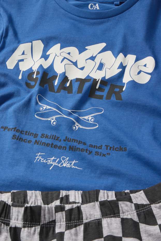 Kinder Buben - Skater - Shorty-Pyjama - 2 teilig - blau