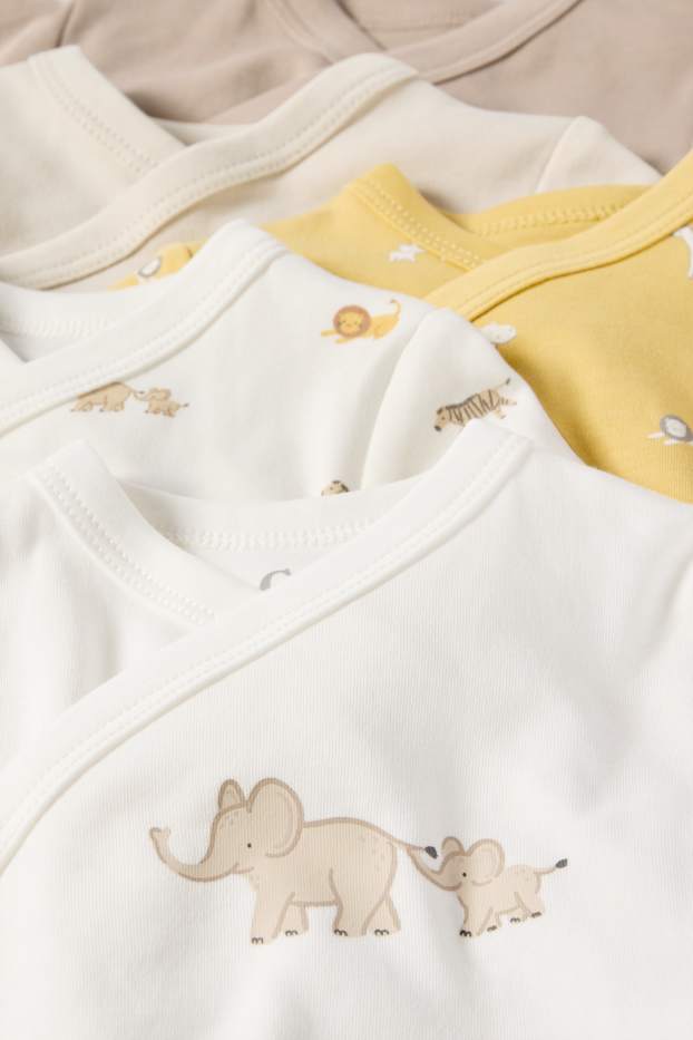 Unisex - Paquet de 5 - animals salvatges - bodi encreuat per a nadó - beix
