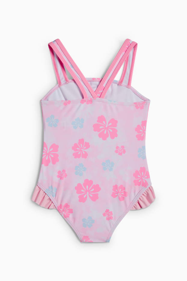 Děti - dívky - Lilo & Stitch - jednodílné dámské plavky - LYCRA® XTRA LIFE™ - s květinovým vzorem - růžová