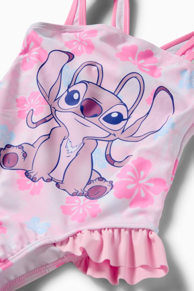 Děti - dívky - Lilo & Stitch - jednodílné dámské plavky - LYCRA® XTRA LIFE™ - s květinovým vzorem - růžová