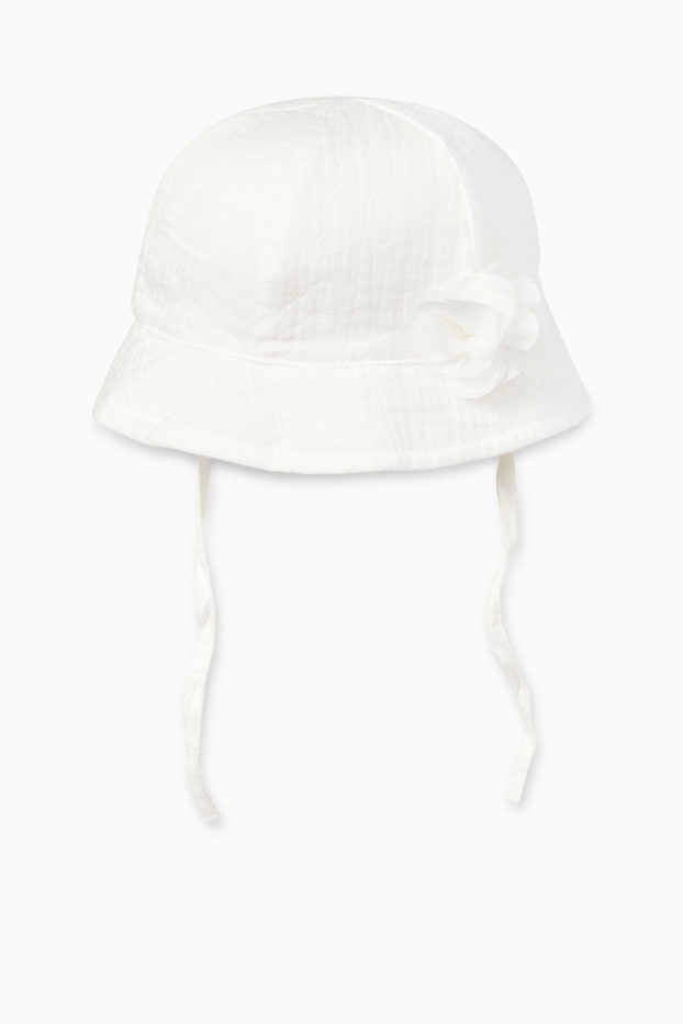 Baby: meisjes - Bloemetje - babyhoedje - crème wit