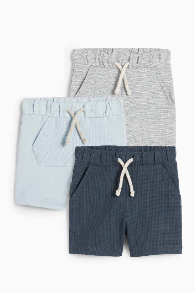 Baby Jungen - Multipack 3er - Baby-Shorts - strukturiert - hellblau